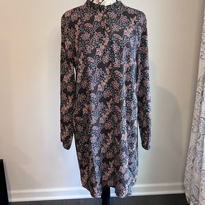 Loft Ruffle Black and Brown Floral Print Mini Dress Perfect for Fall Size Med
